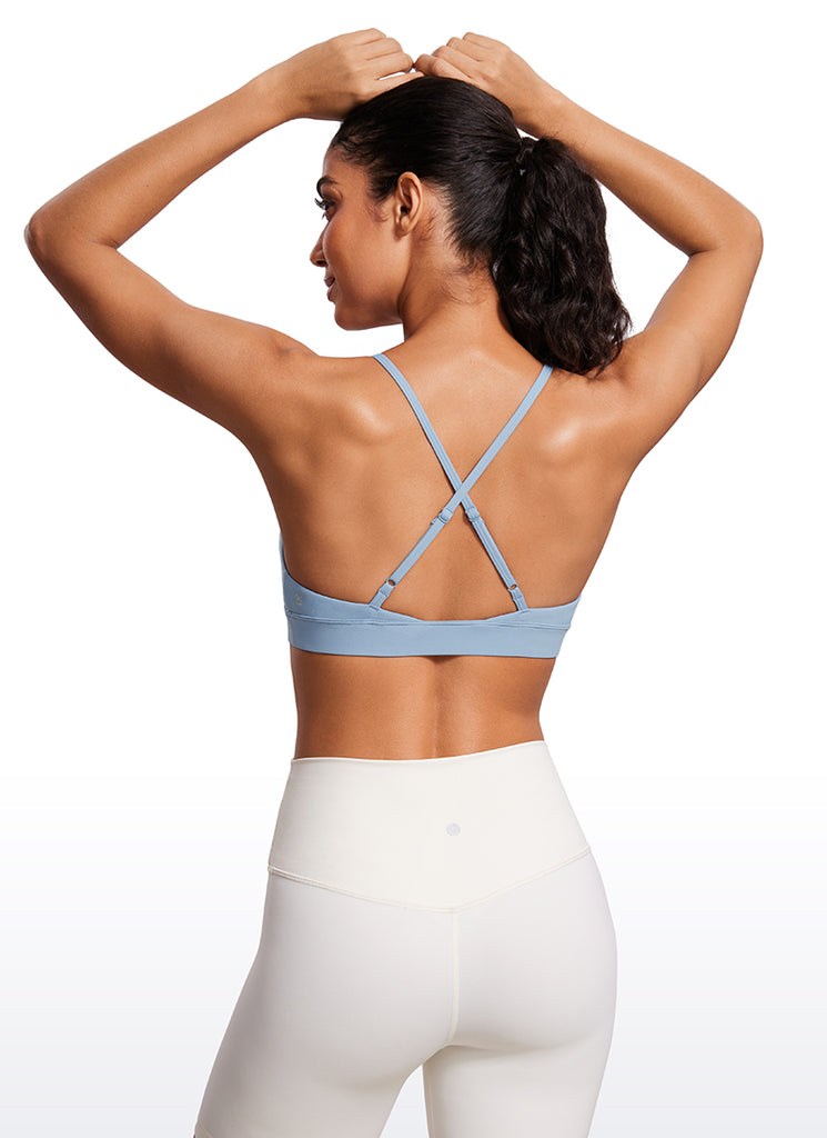 CRZ YOGA Women's Light Support Yoga Bra Cross back Triangle Bra The Breeze Blue
