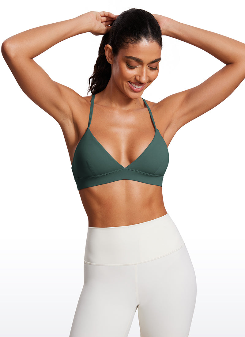 CRZ YOGA Women's Light Support Yoga Bra Cross back Triangle Bra Dark Forest Green