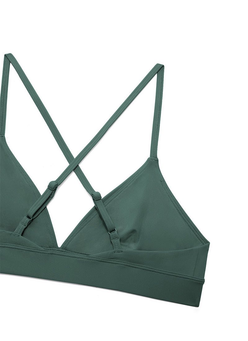 CRZ YOGA Women's Light Support Yoga Bra Cross back Triangle Bra Dark Forest Green