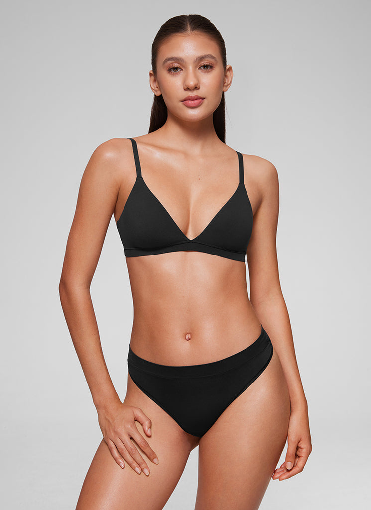 CRZ YOGA Softhold Womens Double Lined Wireless Triangle Bralette Mojave Tan 2