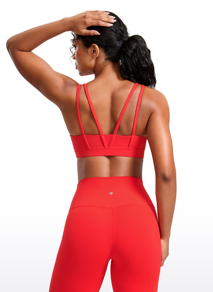 CRZ YOGA Women's Yoga Molded Cup Butterluxe Strappy Bra V Neck White