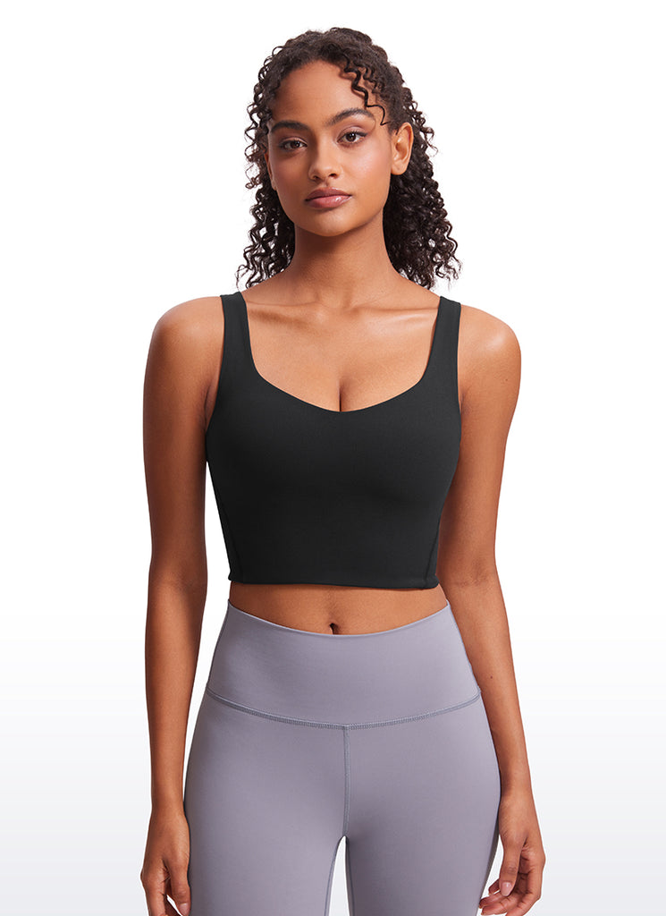 CRZ YOGA Women's Yoga Molded Cup Butterluxe Longline Bra V Neck Coffee Brown