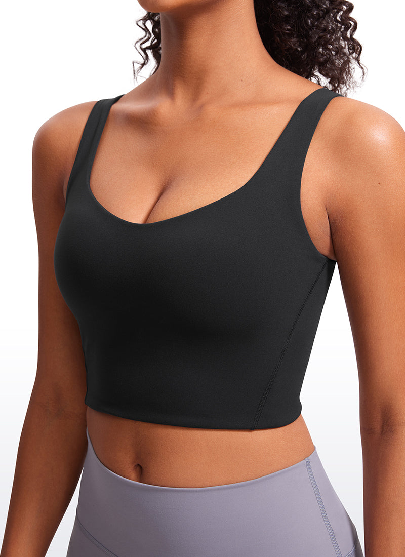 CRZ YOGA Women's Yoga Molded Cup Butterluxe Longline Bra V Neck Black