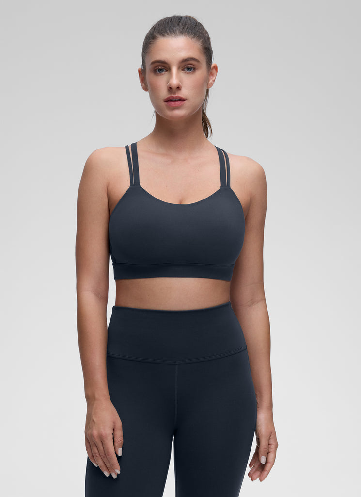 CRZ YOGA Women's Yoga Light Support Double Strap Mold Sport Bra True Navy