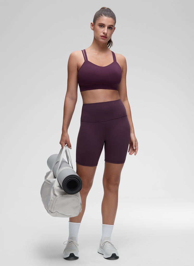 CRZ YOGA Women's Yoga Light Support Double Strap Mold Sport Bra Deep Purple