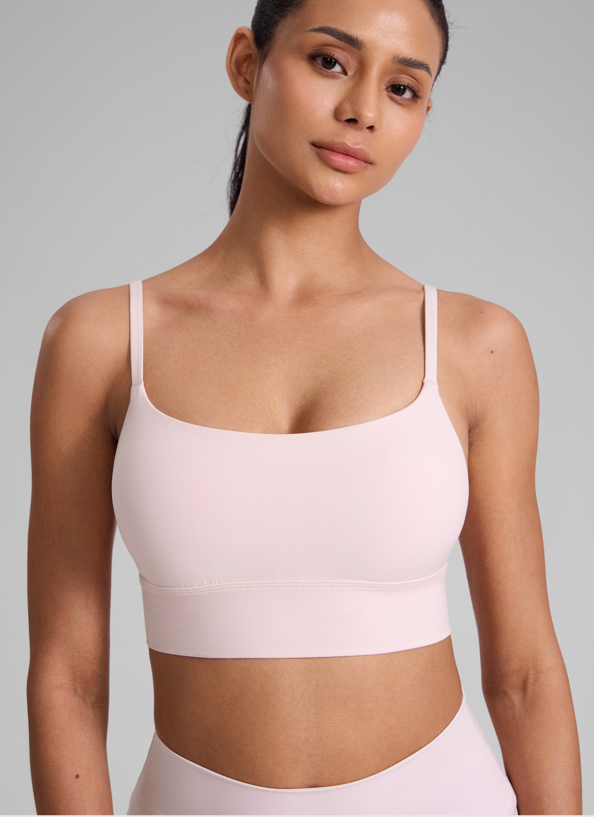 CRZ YOGA Women's Butterlift Yoga Longline Built in Bra Sports Bra Strawberry Pink