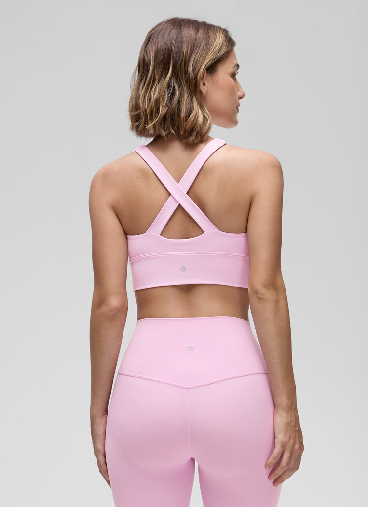 CRZ YOGA Women's Light Support Butterluxe Yoga Bra Ruched V Neck Vita Pink