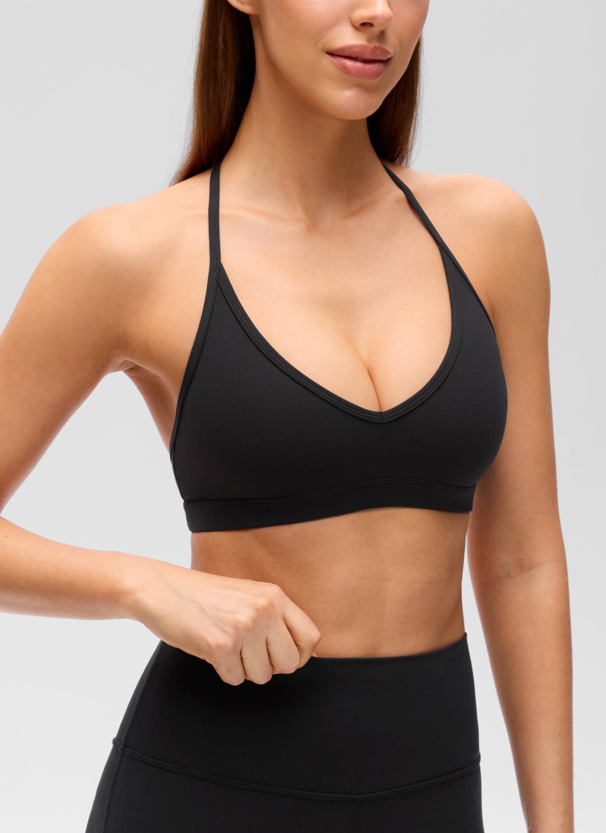 CRZ YOGA Women's Butterluxe Soft Yoga T Back Double Lined Sports Bra Black