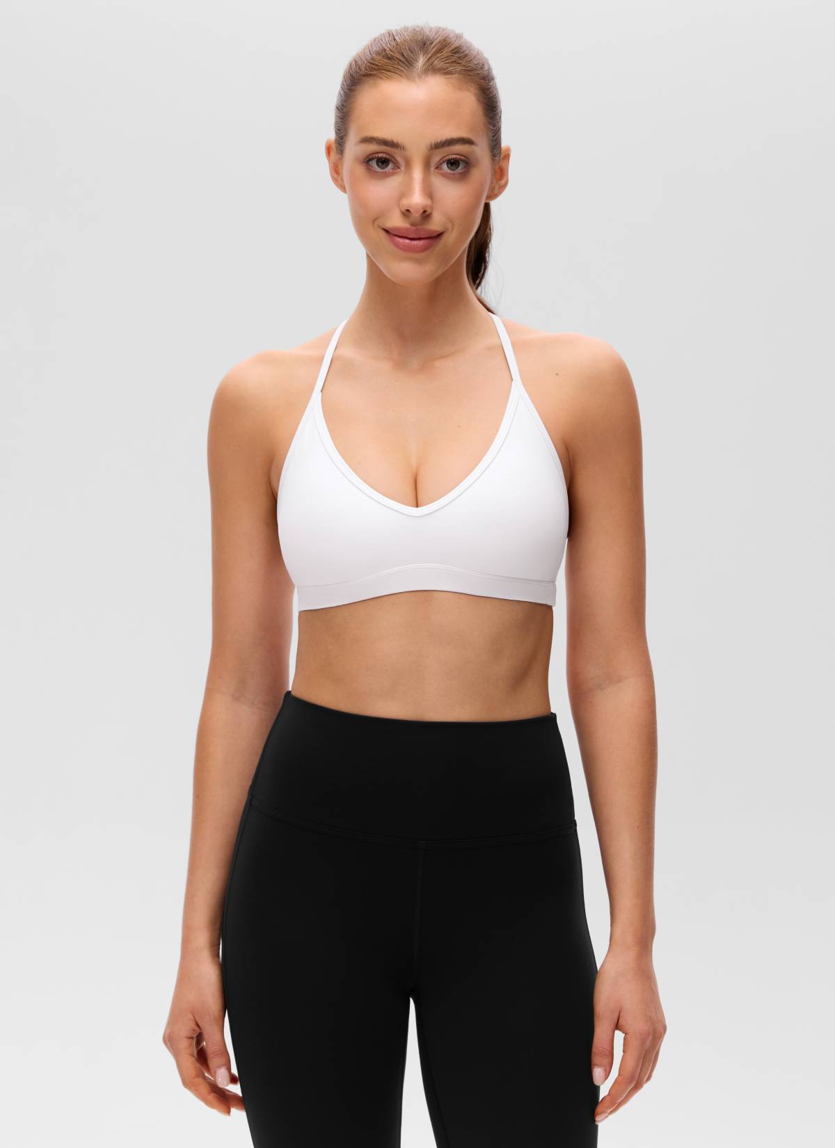 CRZ YOGA Women's Butterluxe Soft Yoga T Back Double Lined Sports Bra White