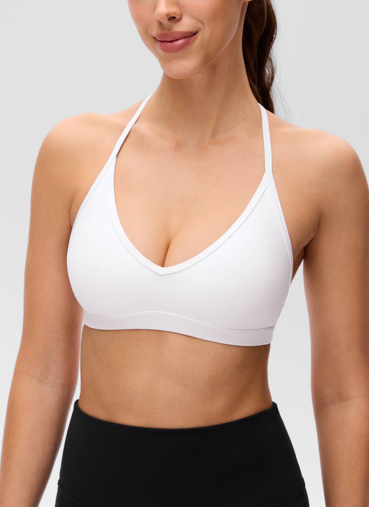 CRZ YOGA Women's Butterluxe Soft Yoga T Back Double Lined Sports Bra White