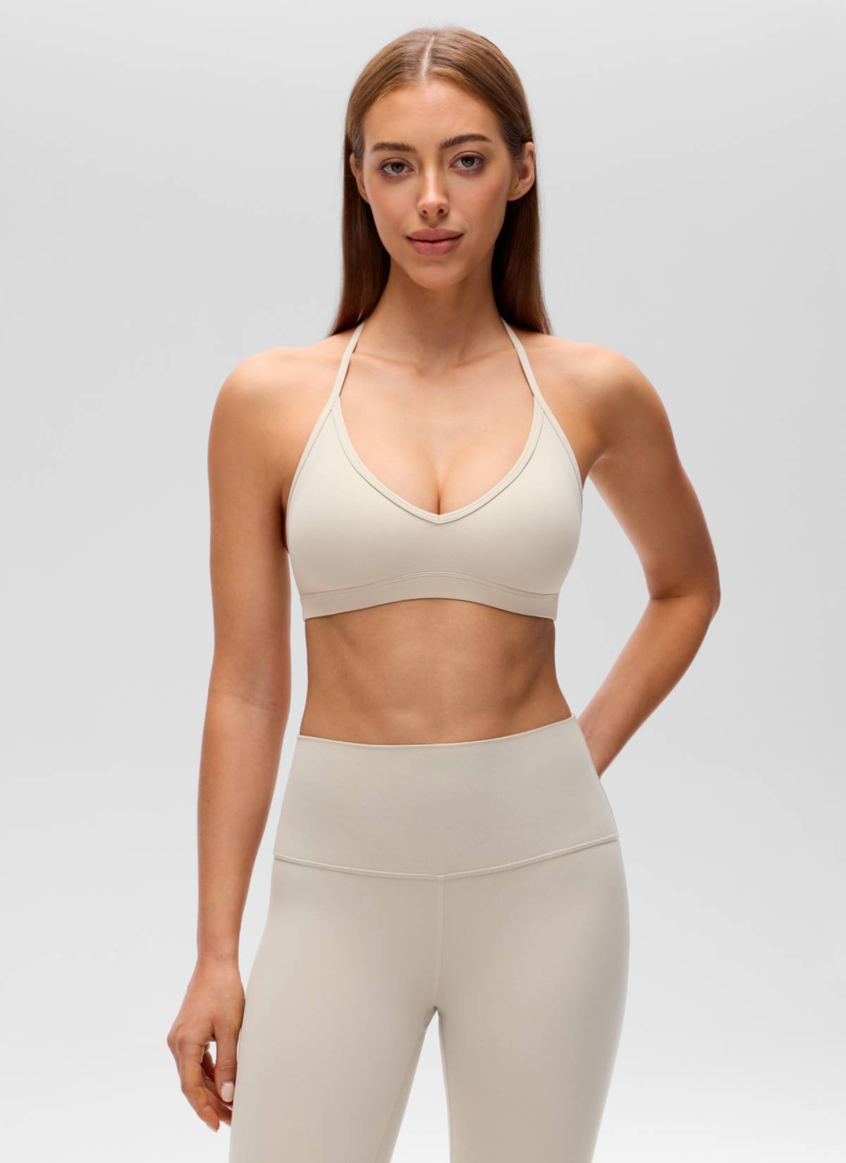 CRZ YOGA Women's Butterluxe Soft Yoga T Back Double Lined Sports Bra Mojave Tan