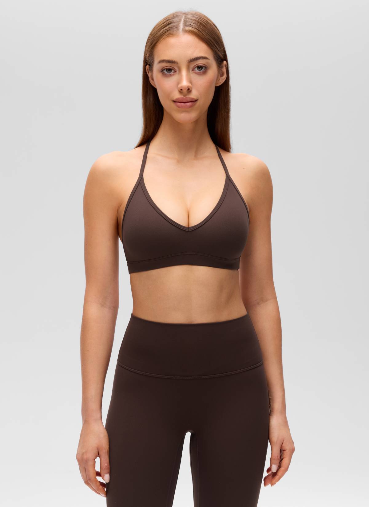 CRZ YOGA Women's Butterluxe Soft Yoga T Back Double Lined Sports Bra Hot Fudge Brown