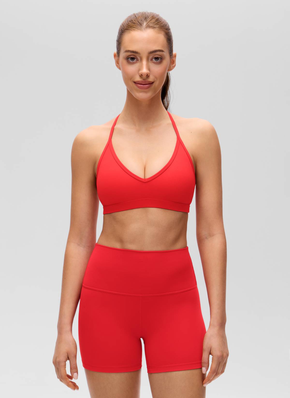 CRZ YOGA Women's Butterluxe Soft Yoga T Back Double Lined Sports Bra Deep Red