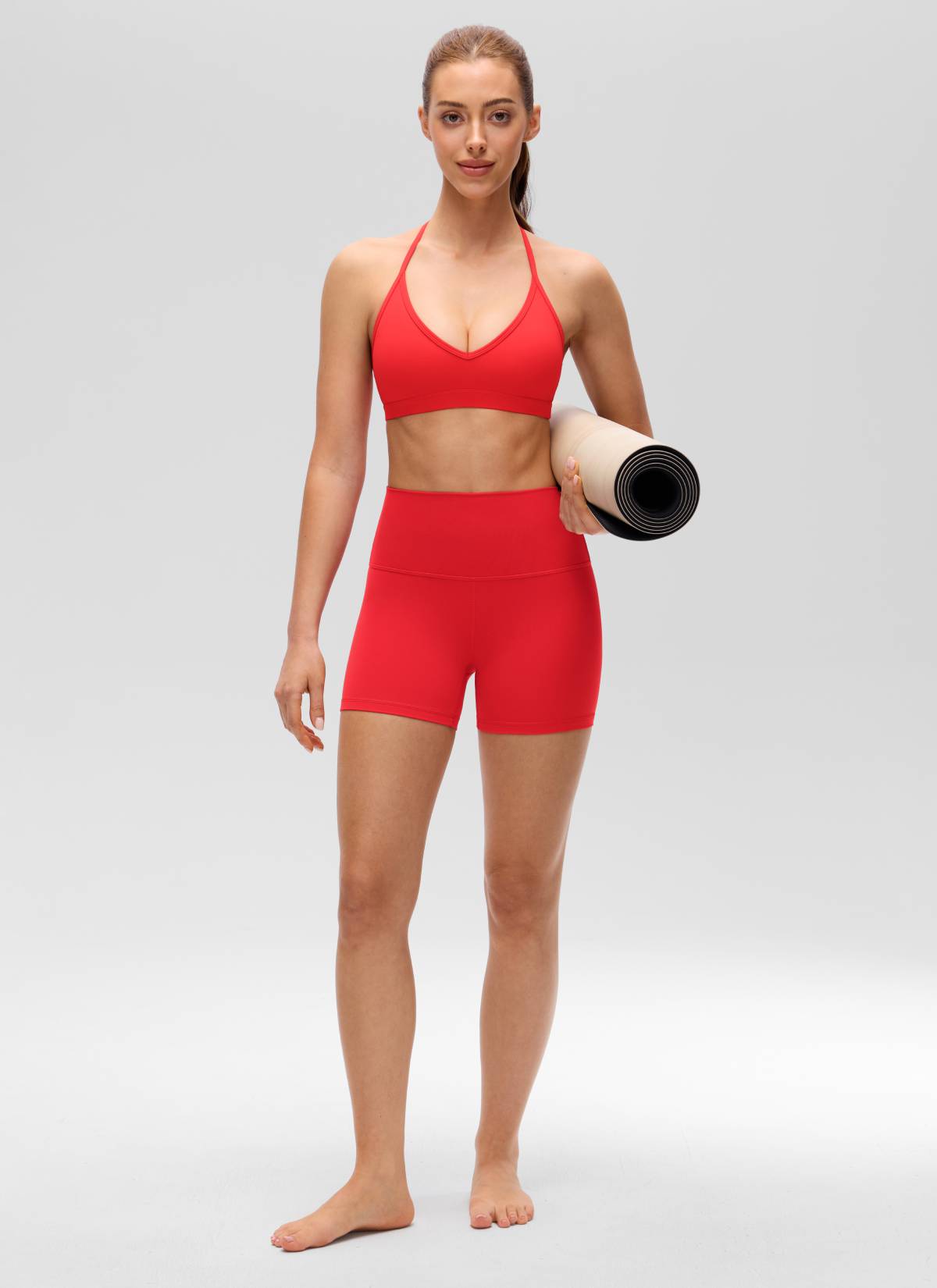 CRZ YOGA Women's Butterluxe Soft Yoga T Back Double Lined Sports Bra Deep Red