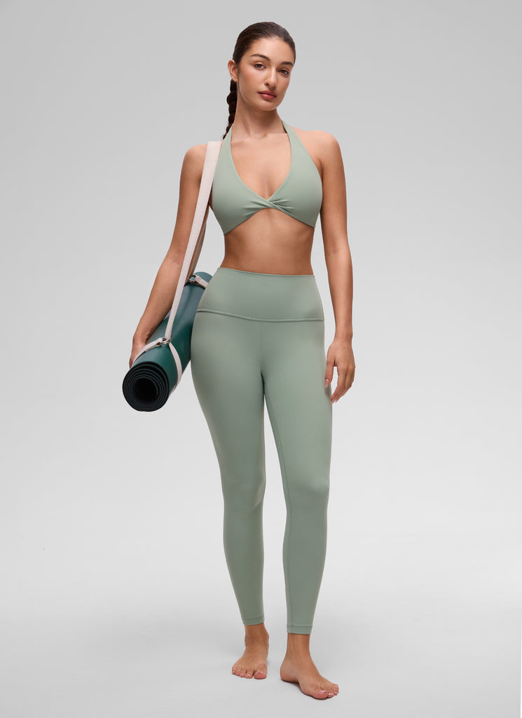 CRZ YOGA Women's Butterluxe Yoga V Neck Crop Double Lined Sports Bra Green Palm Court