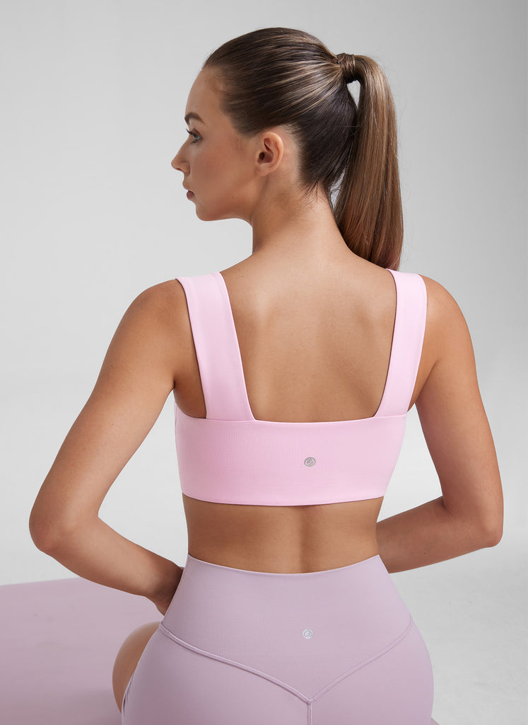 CRZ YOGA Butterluxe Womens Square Neck Open Back Wide straps Sports Bras Vita Pink