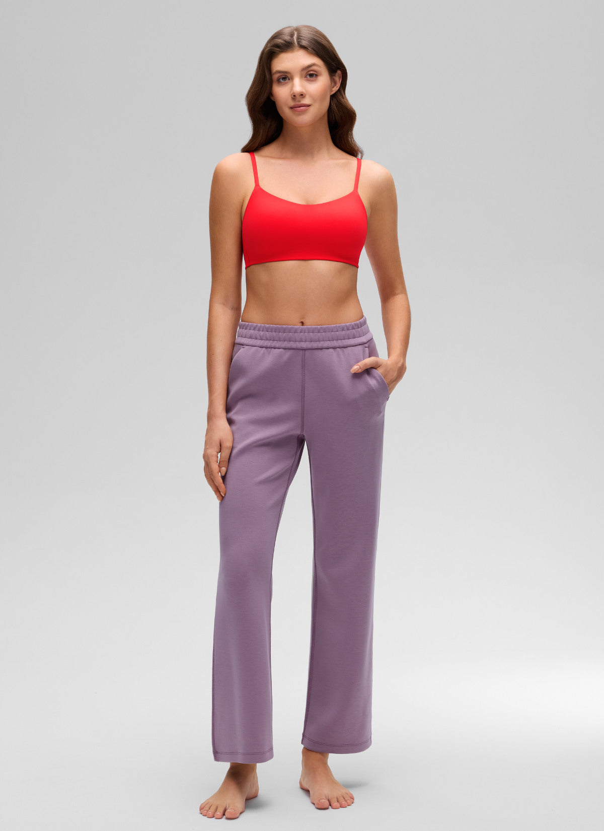 CRZ YOGA Women's Softhold Casual V Neck Mold Spaghetti Strap Bralette Deep Red @model_info:Gelye