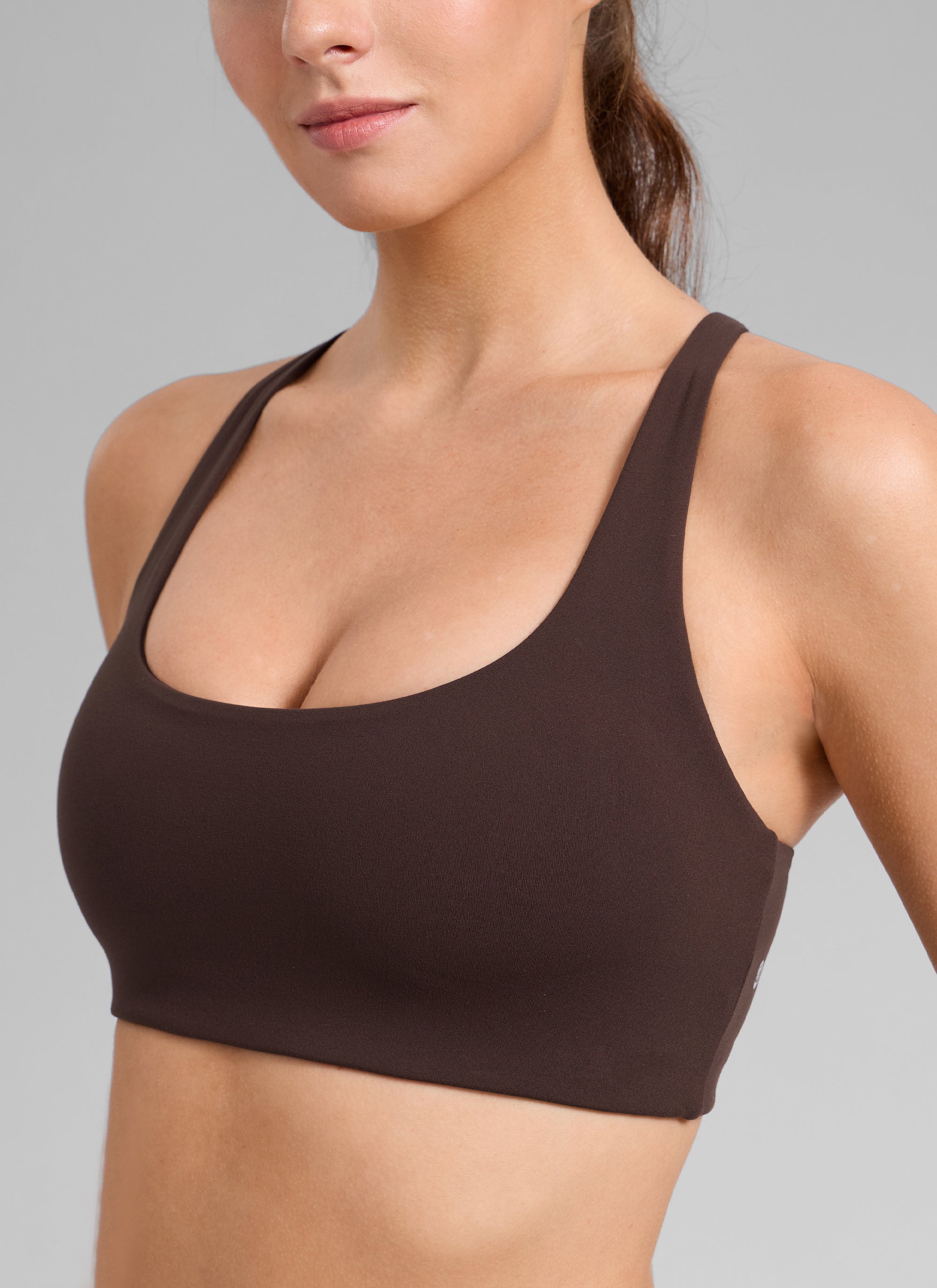 CRZ YOGA Women's Butterlift Workout Cross Back Built in Bra Sports Bra Hot Fudge Brown