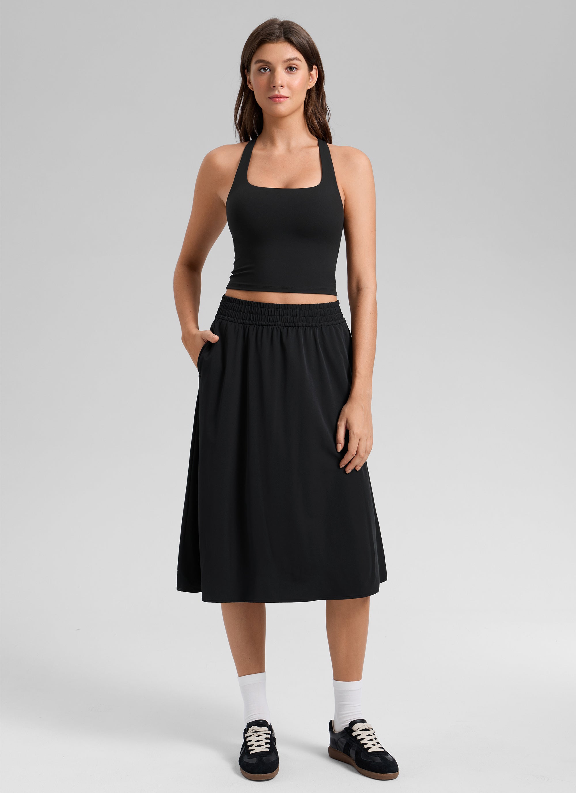 CRZ YOGA Women's Butterlift Workout RacerBack Crop Shelf Bra Tank Black