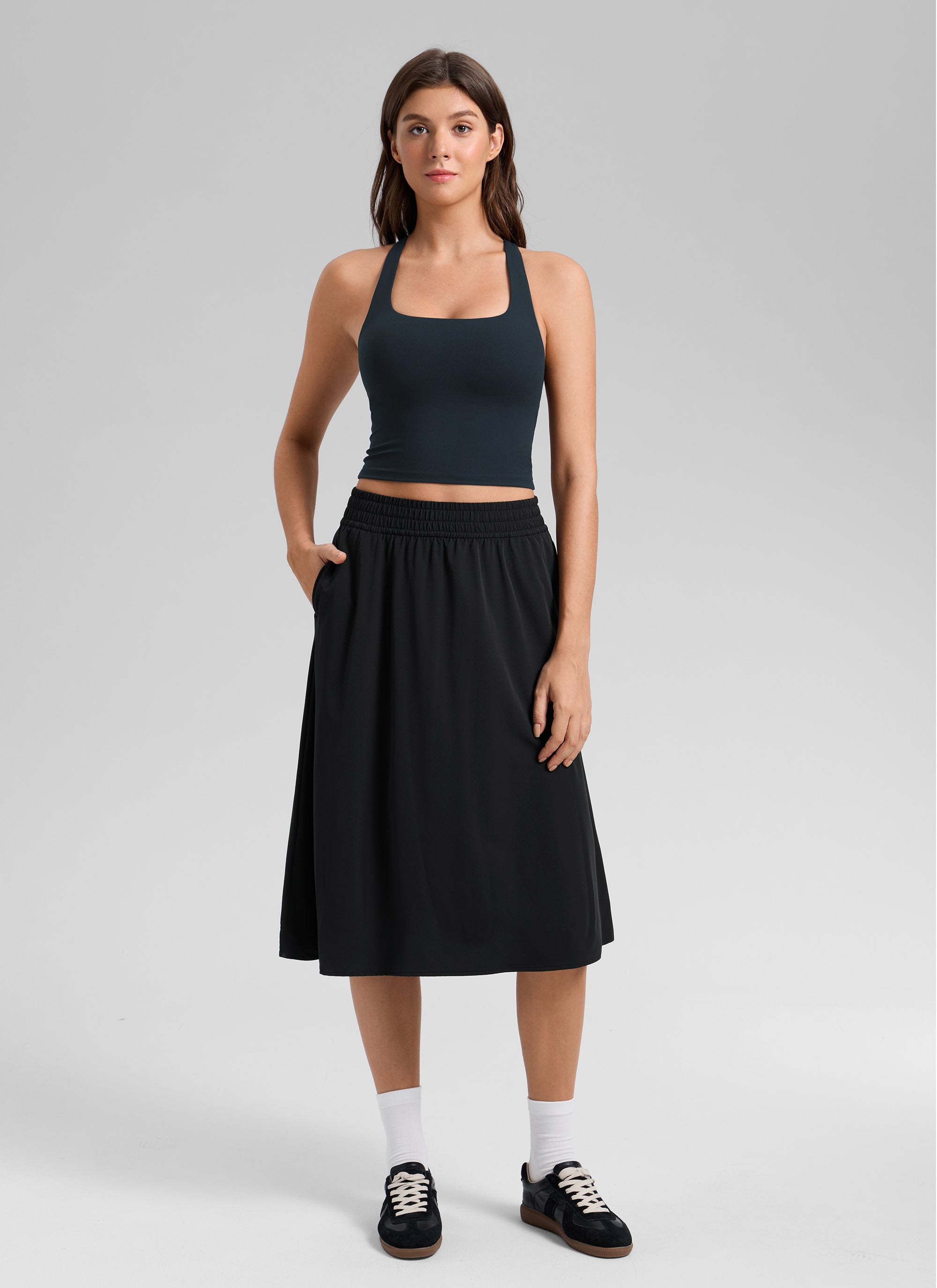 CRZ YOGA Women's Butterlift Workout RacerBack Crop Shelf Bra Tank True Navy