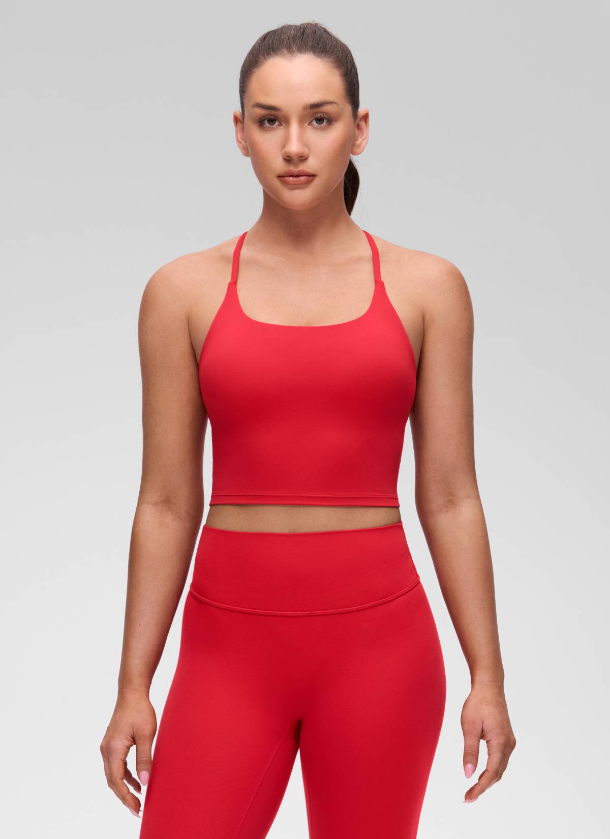 CRZ YOGA Women's Butterluxe U Neck Twist Cross Back Built in Bra Tank Aurora Red