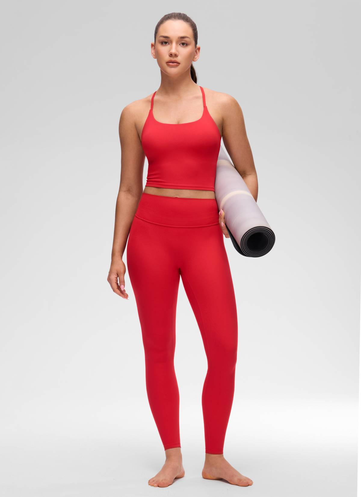 CRZ YOGA Women's Butterluxe U Neck Twist Cross Back Built in Bra Tank Aurora Red