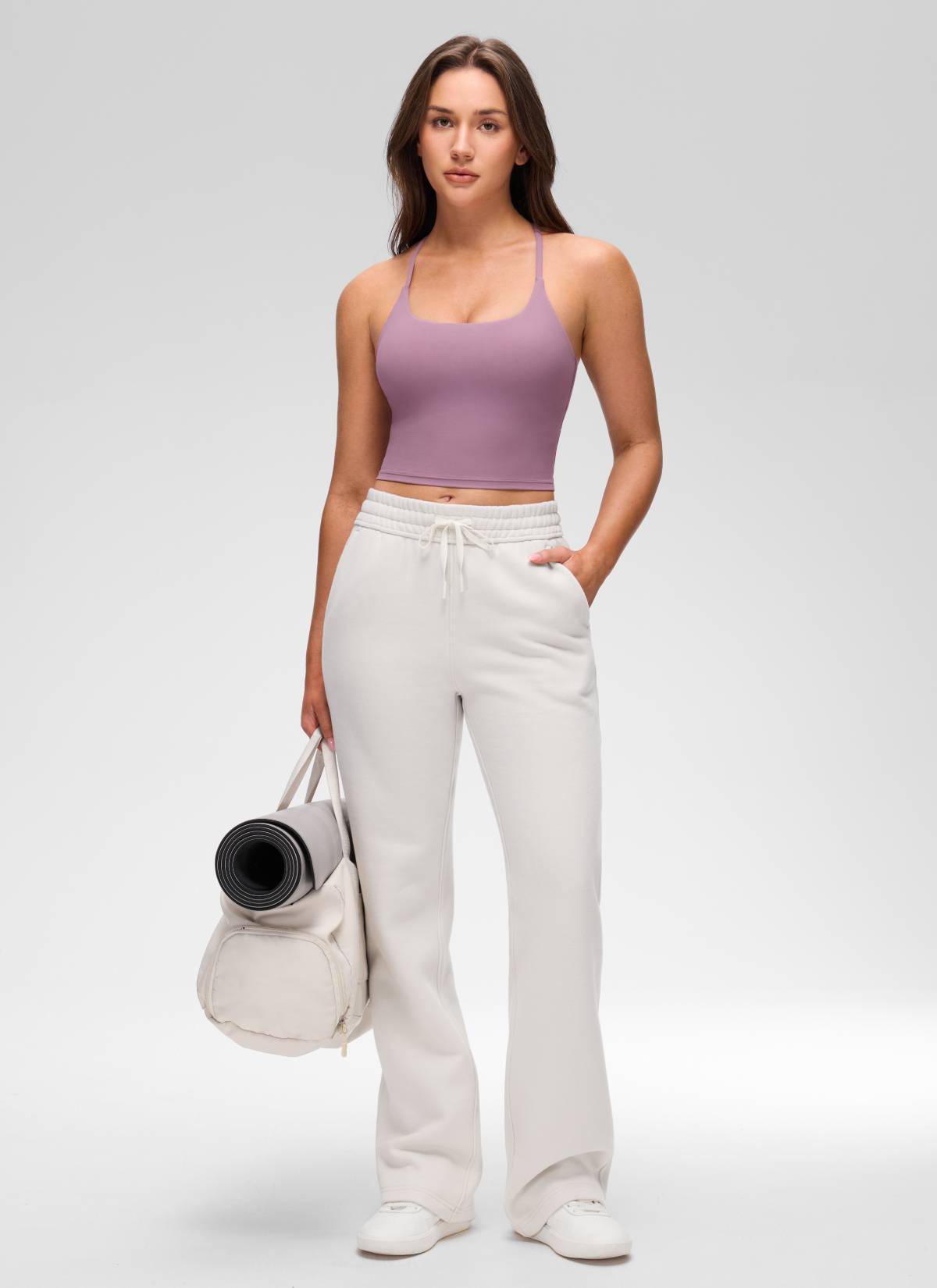 CRZ YOGA Women's Butterluxe U Neck Twist Cross Back Built in Bra Tank Light Lavender