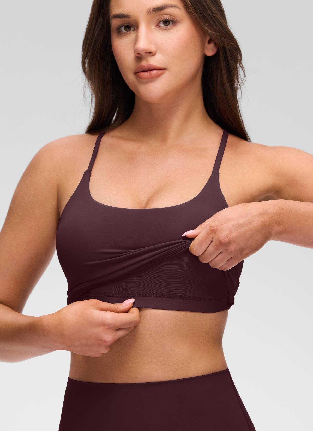 CRZ YOGA Women's Butterluxe U Neck Twist Cross Back Built in Bra Tank Ripe Plum