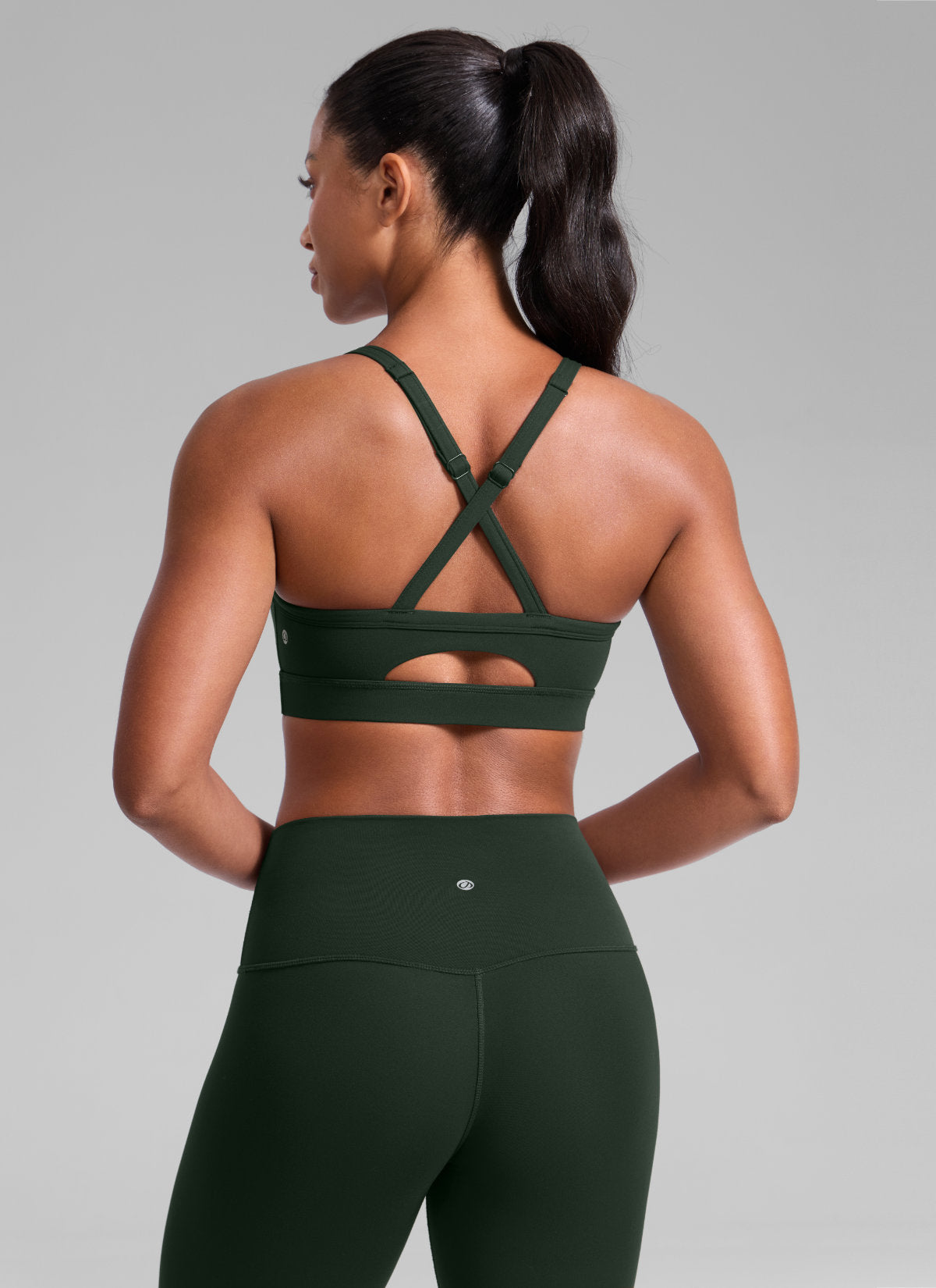 CRZ YOGA Women's Butterlift Yoga U Neck Cross Back Keyhole Sports Bra Legend Green