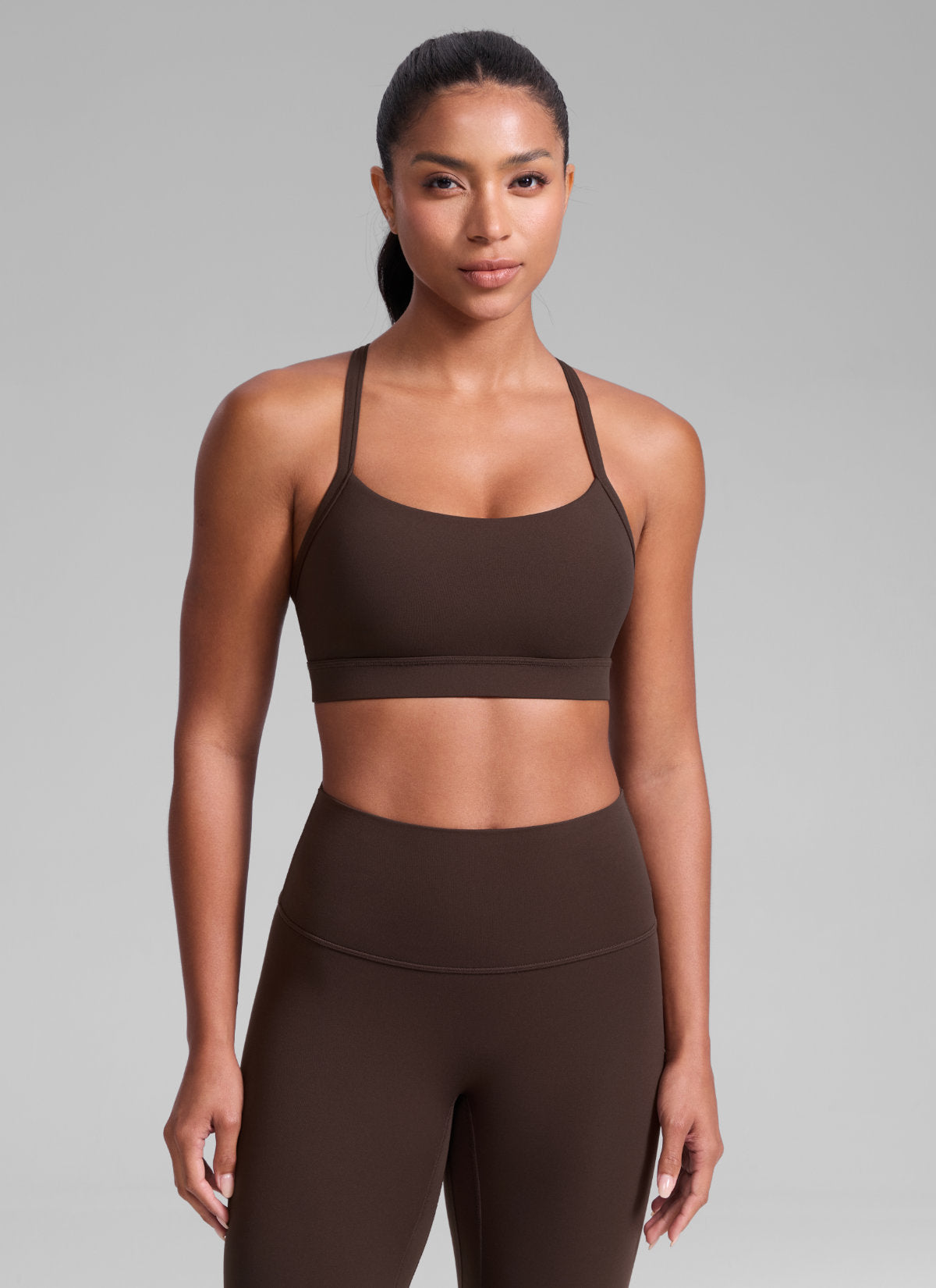CRZ YOGA Women's Butterlift Yoga U Neck Cross Back Keyhole Sports Bra Hot Fudge Brown