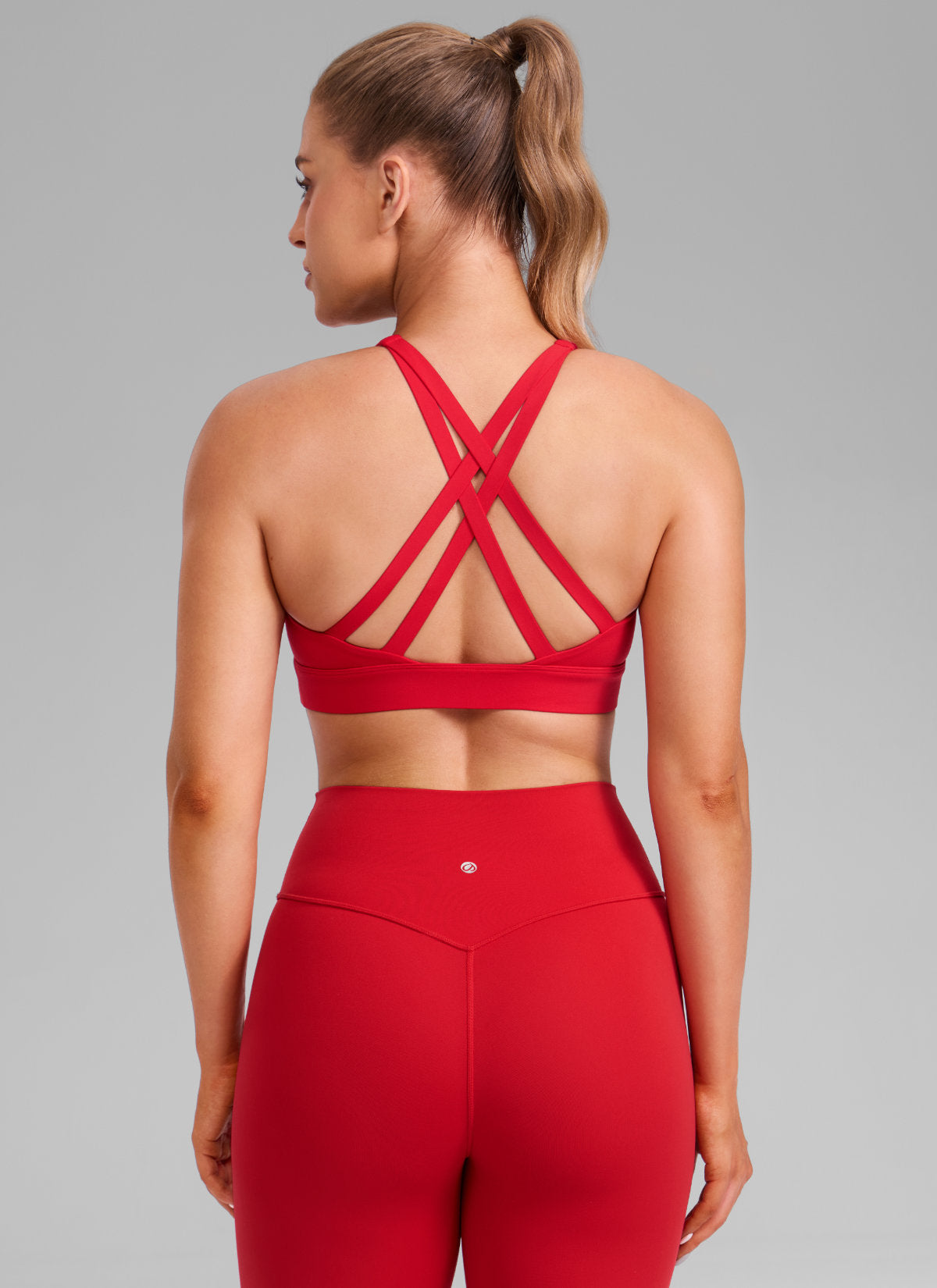 CRZ YOGA Women's Butterlift® Workout Crewneck Cross Back Sports Bra Aurora Red