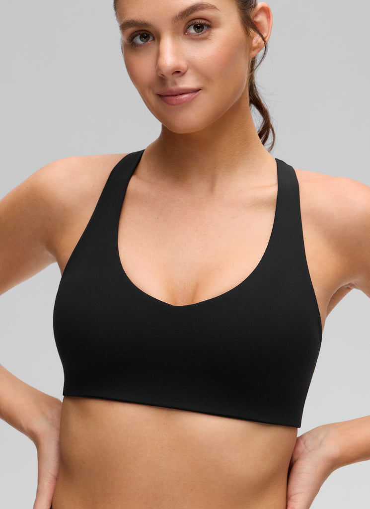 CRZ YOGA Women's Butterluxe Yoga V Neck RacerBack Build in Sports Bra Black