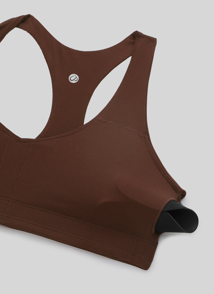 CRZ YOGA Women's Butterluxe Yoga V Neck RacerBack Build in Sports Bra Lava Brown