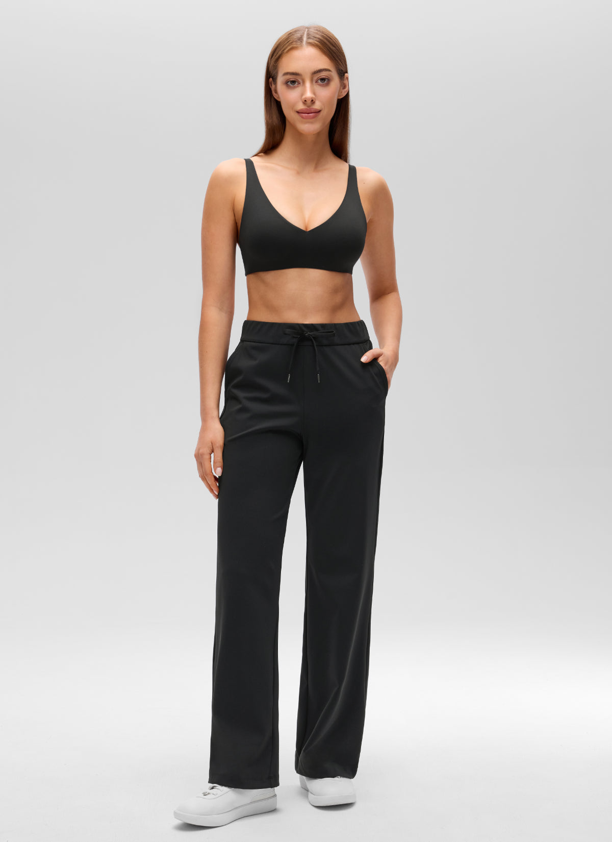 CRZ YOGA Women's Softhold Casual V Neck Backless Double Lined Bralette Black