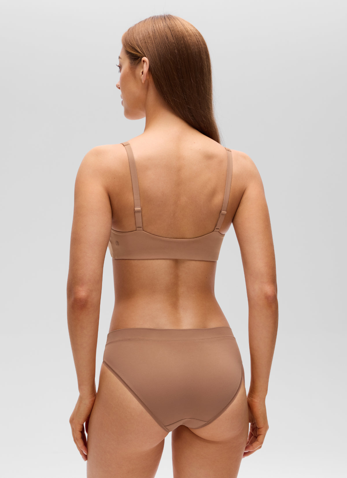 CRZ YOGA Women's Softhold Casual V Neck Backless Double Lined Bralette Gravel Beige