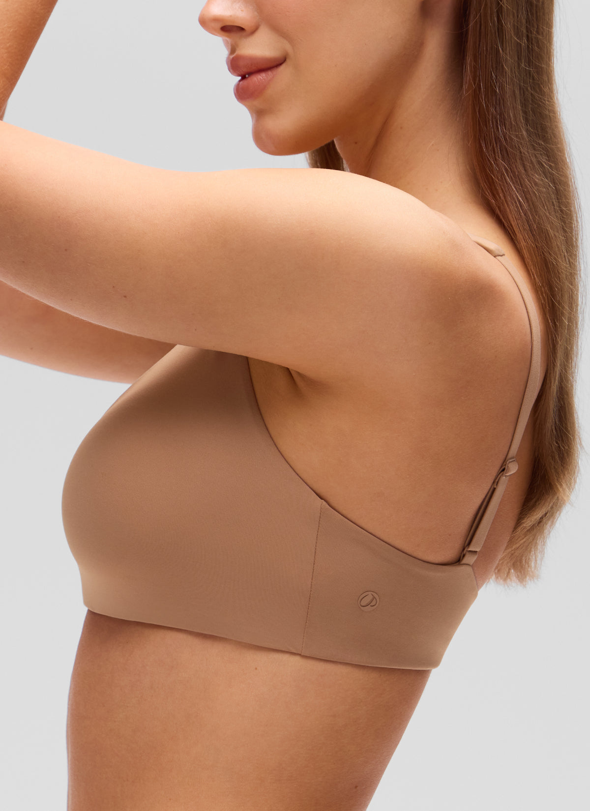 CRZ YOGA Women's Softhold Casual V Neck Backless Double Lined Bralette Gravel Beige