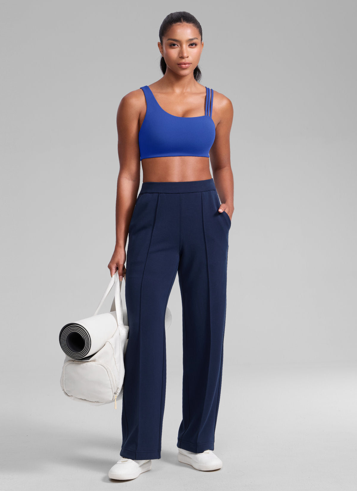 Women's Butterlift® Yoga Asymmetric Straps Sports Bra Medium Support Waves Blue