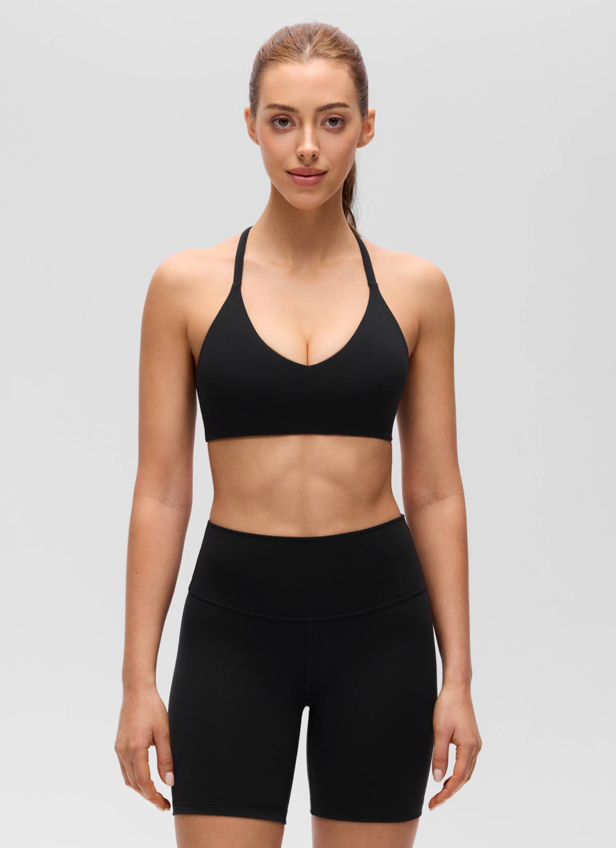 CRZ YOGA Women's Butterluxe V Neck  Racerback Thin Straps Sports Bra Black