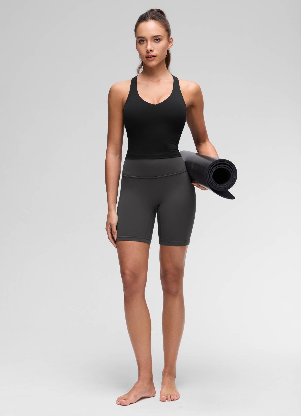 CRZ YOGA Women's Butterluxe Yoga V Neck RacerBack Built in Bra Tank Black