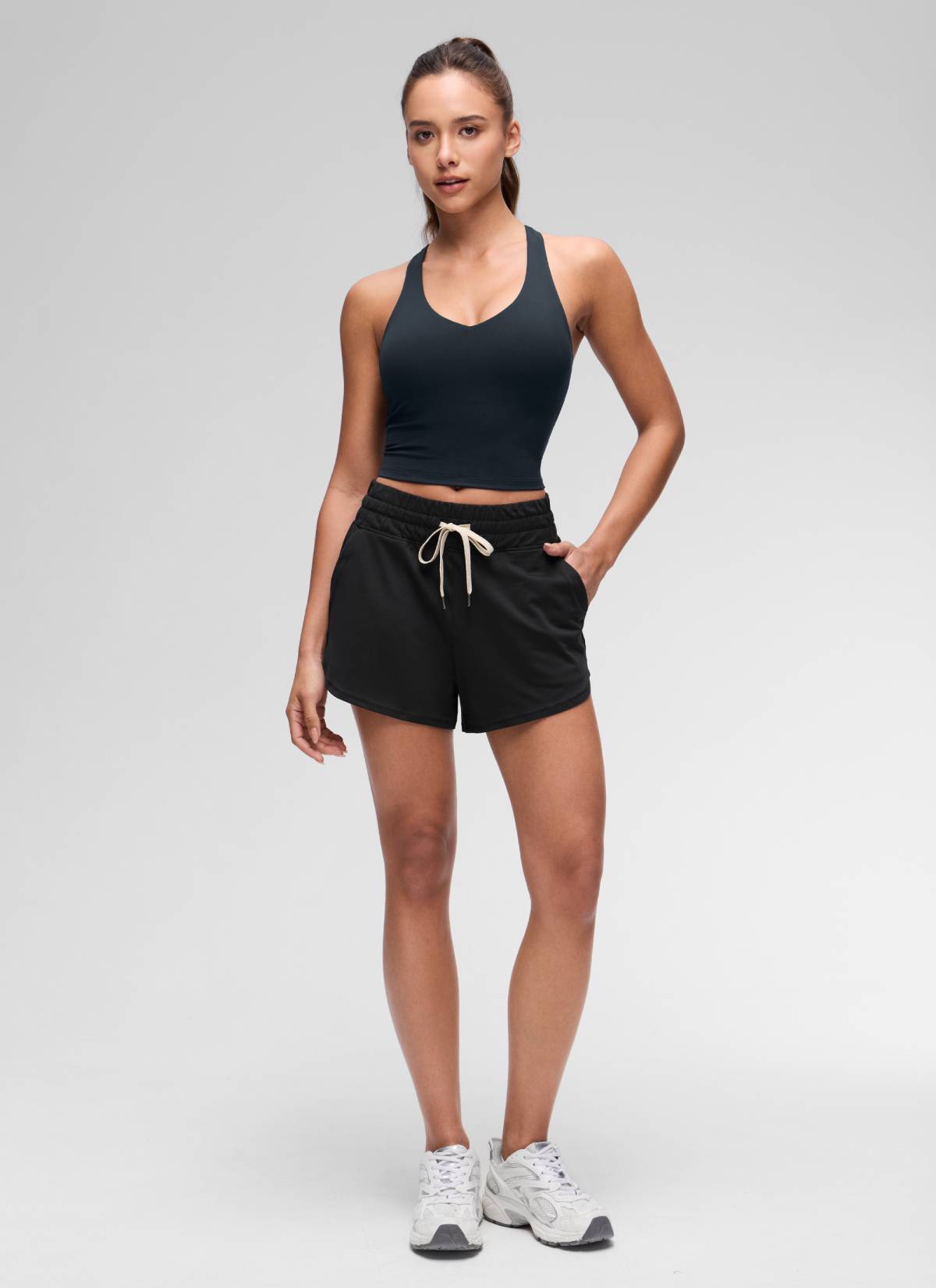 CRZ YOGA Women's Butterluxe Yoga V Neck RacerBack Built in Bra Tank True Navy