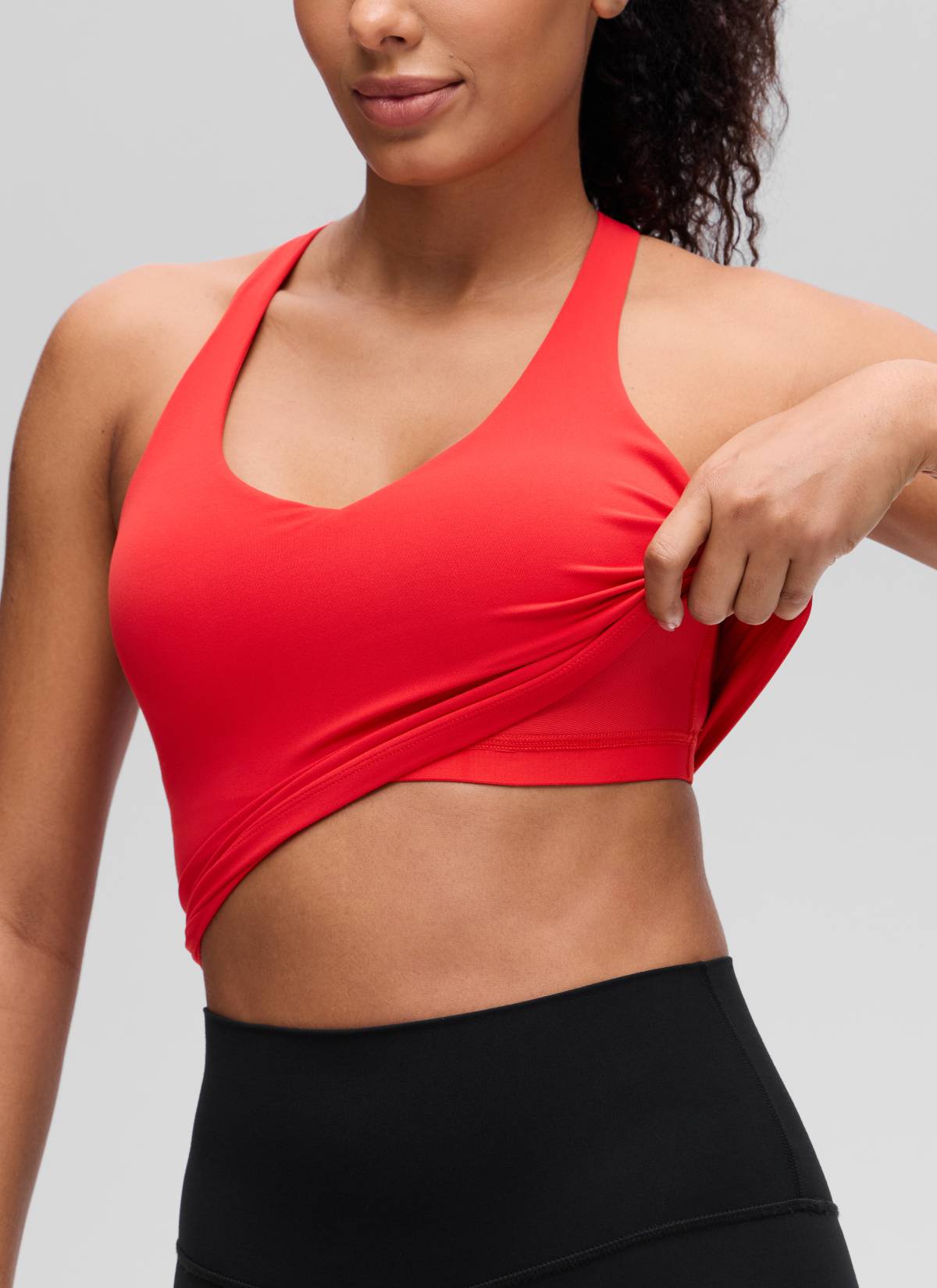 CRZ YOGA Women's Butterluxe Yoga V Neck RacerBack Built in Bra Tank Deep Red