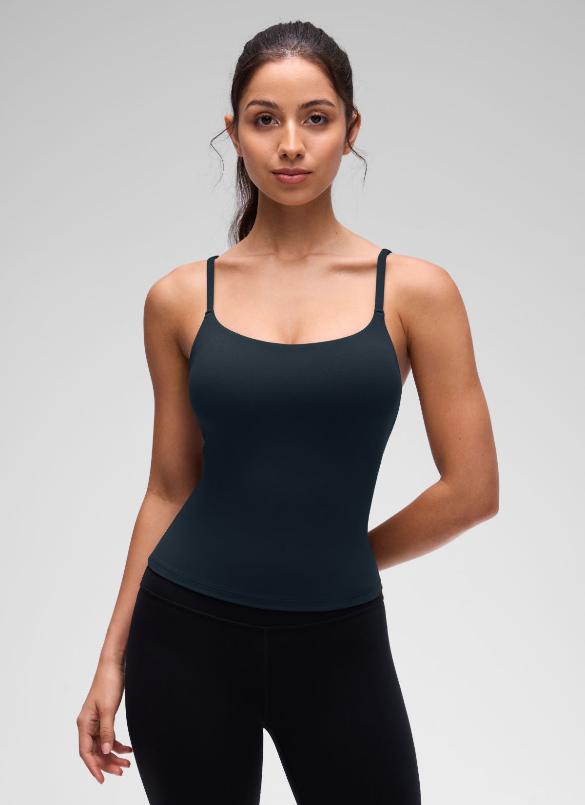 CRZ YOGA Women's Yoga Softretch U Back Waist Length Built in Bra Tank True Navy