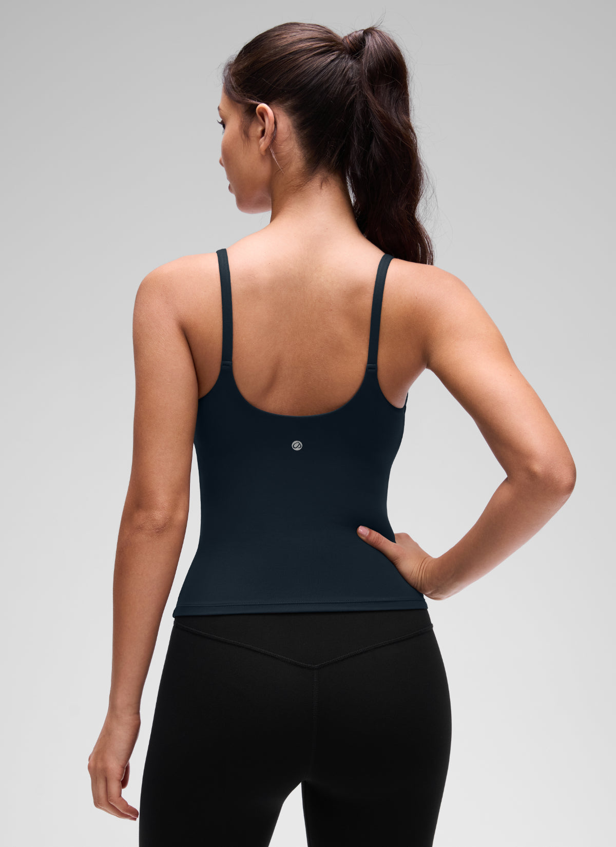 CRZ YOGA Women's Yoga Softretch U Back Waist Length Built in Bra Tank True Navy