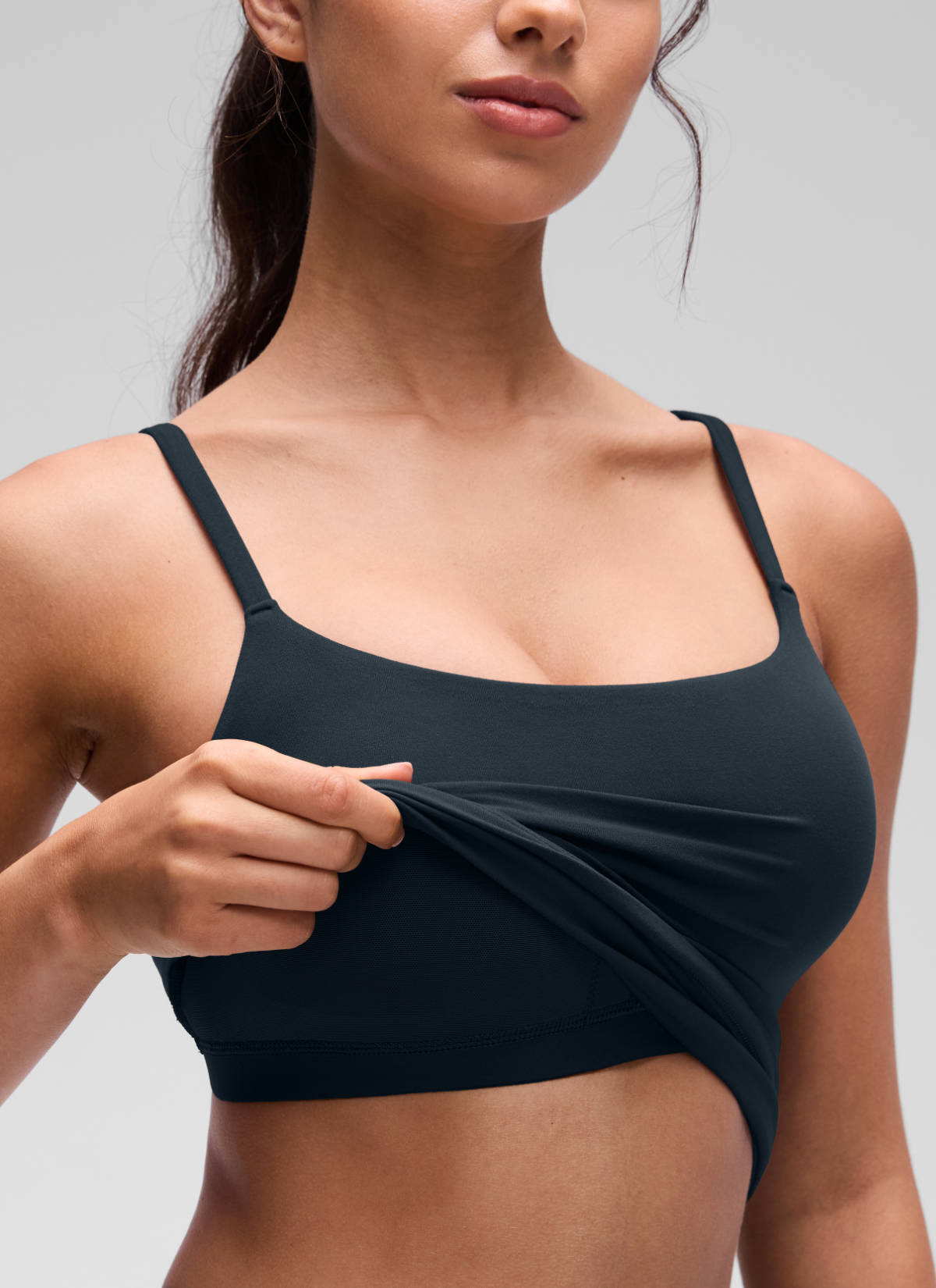 CRZ YOGA Women's Yoga Softretch U Back Waist Length Built in Bra Tank True Navy