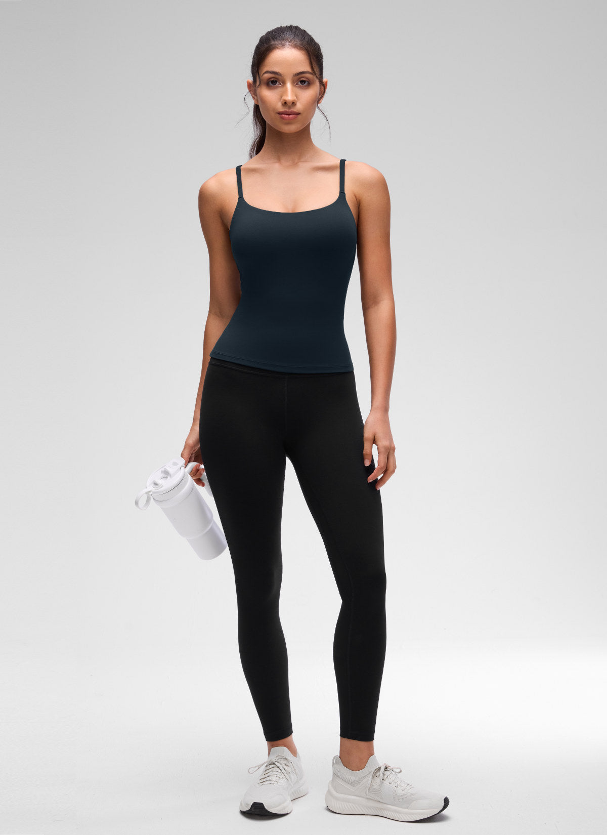 CRZ YOGA Women's Yoga Softretch U Back Waist Length Built in Bra Tank True Navy