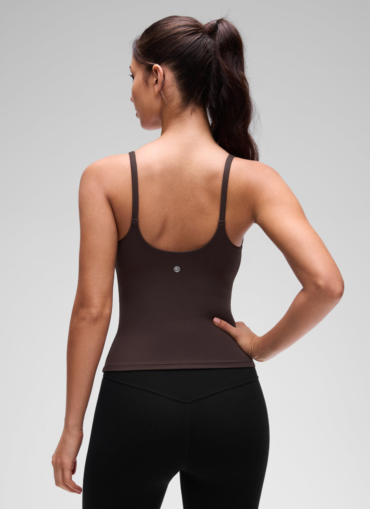 CRZ YOGA Women's Yoga Softretch U Back Waist Length Built in Bra Tank Clay Brown
