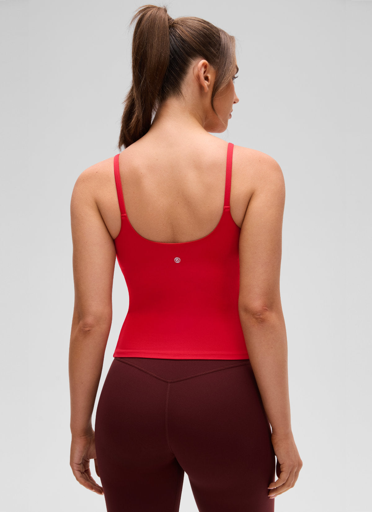 CRZ YOGA Women's Yoga Softretch U Back Waist Length Built in Bra Tank Aurora Red @model_info:Brooklyn