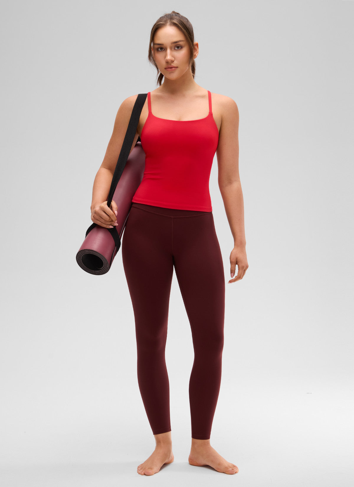 CRZ YOGA Women's Yoga Softretch U Back Waist Length Built in Bra Tank Aurora Red
