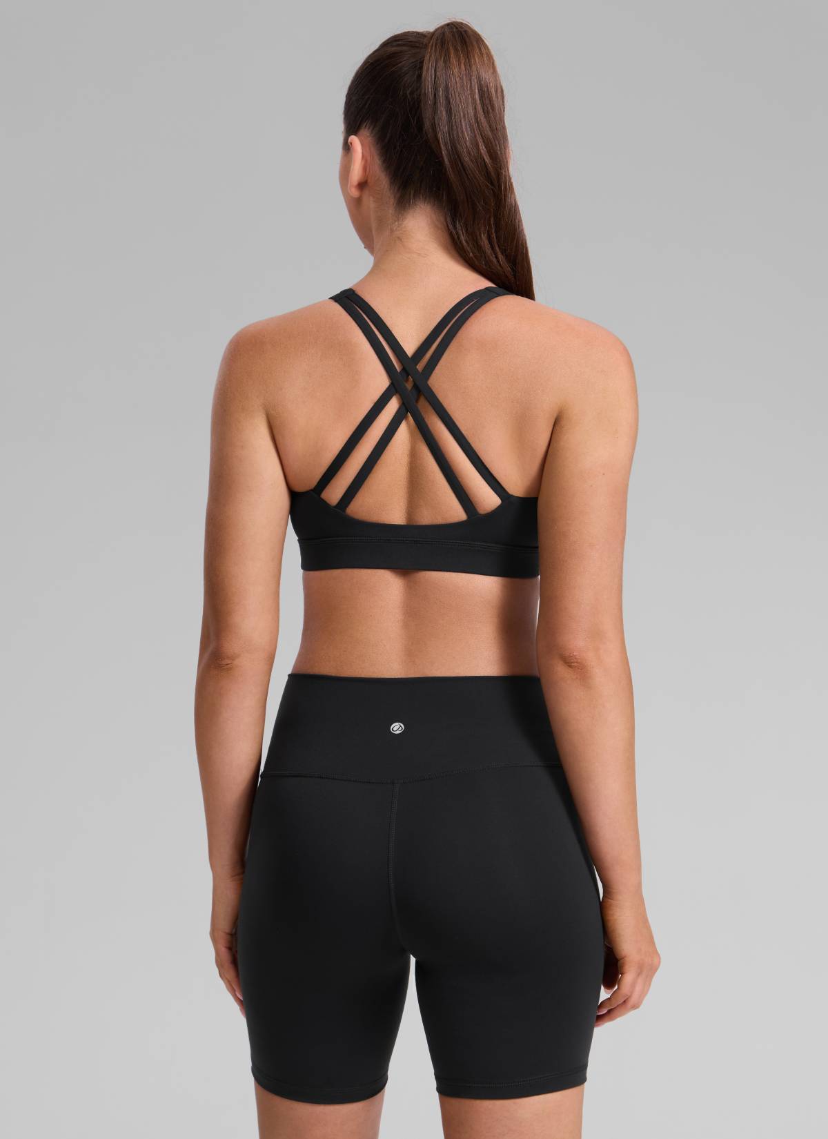 CRZ YOGA Women's Nakedfeel Training U Neck Criss Cross Back Sports Bra Black @model_info:Brooklyn