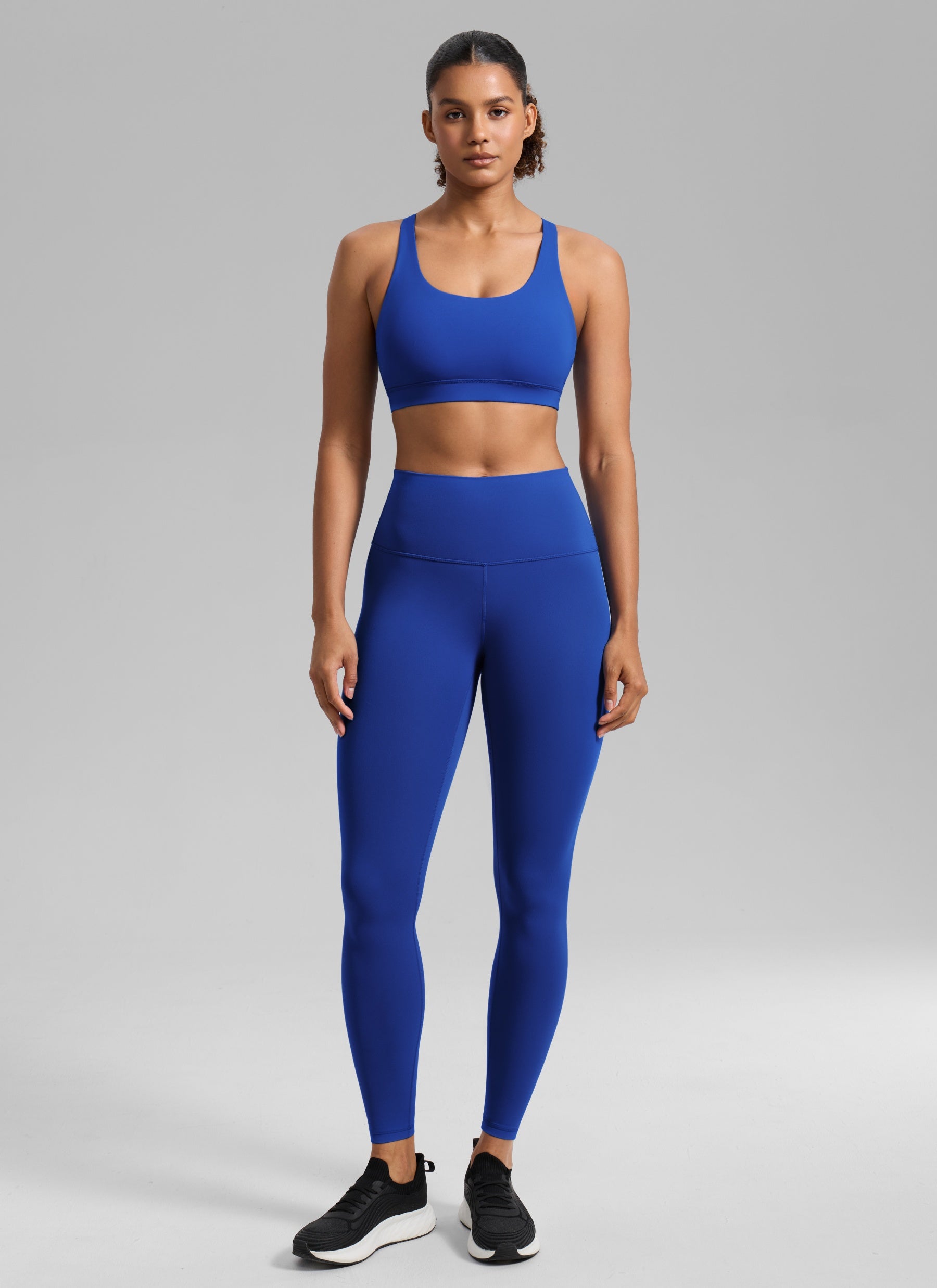 CRZ YOGA Women's Nakedfeel Training U Neck Criss Cross Back Sports Bra Waves Blue @model_info:Barbara